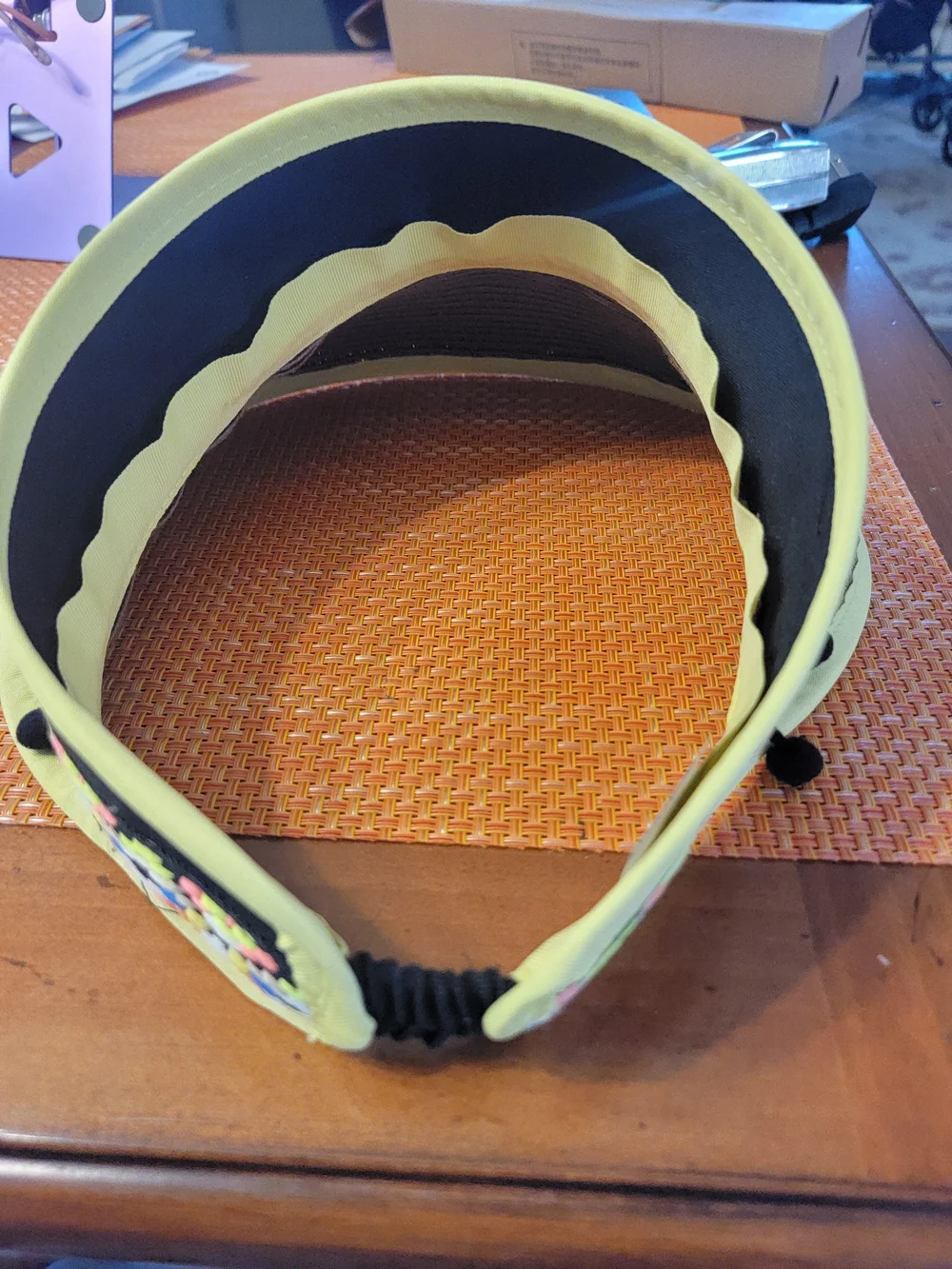 Embroidered Black & Brown Pom-Pom Visor with Neon Accents